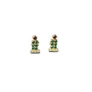 Sparkling Christmas Candle Stud Earrings - Green, Red, Clear Rhinestones
